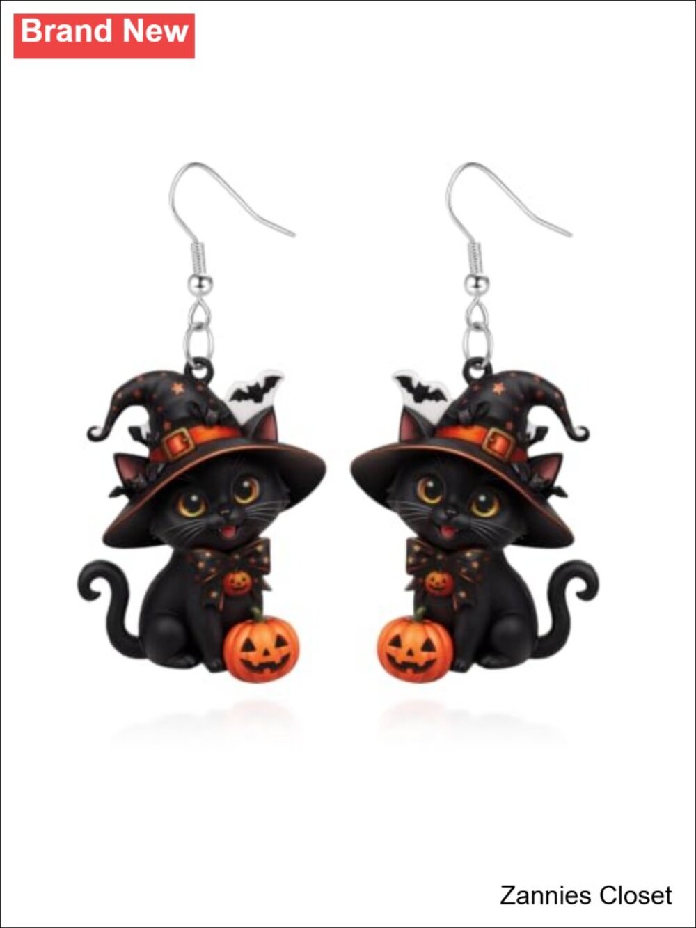 👻 Halloween Black Cat Dangle Earrings Acrylic Witch Hat Pumpkin Jewelry